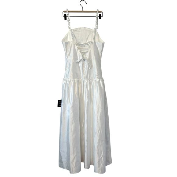 NWT Lulus Modern Adoration White Satin Backless Lace-Up Maxi Dress Size M - Picture 7 of 11